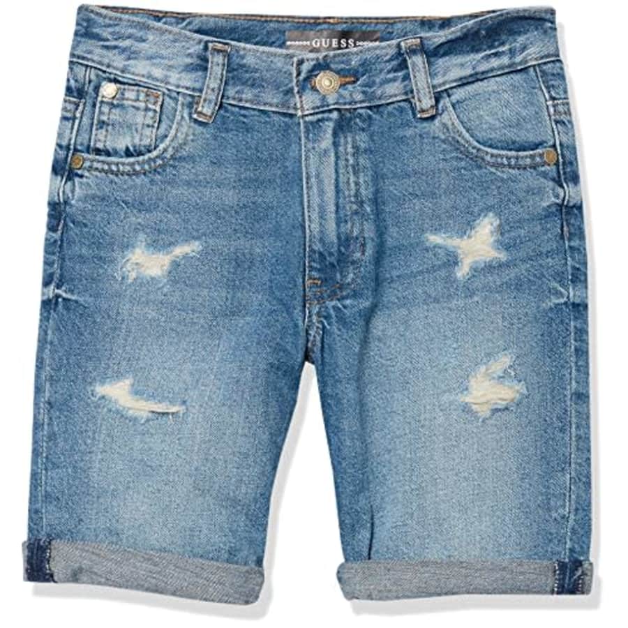 GUESS Boys' Big Distressed Denim Shorts, Destroy Blue Linen, 8 for $32