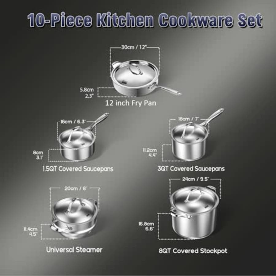 Cooks Standard Stainless Steel Kitchen Cookware Sets 10-Piece, Multi-Ply Full Clad Pots and Pans for $167