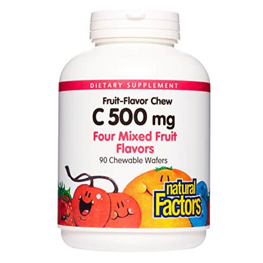 Natural Factors, Vitamin C 500 mg, Kids Chewable, Mixed Fruit, Vegan, Non-GMO, 90 wafers (90 for $12 Natural Factors, Vitamin C 500 mg, Kids Chewable, Mixed Fruit, Vegan, Non-GMO, 90 wafers (90 for $12