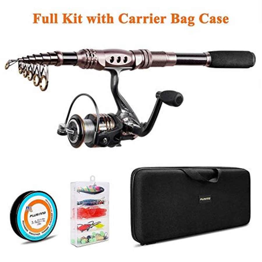 PLUSINNO Fishing Rod and Reel Combos Carbon Fiber Telescopic Fishing Rod with Reel Combo Sea for $60
