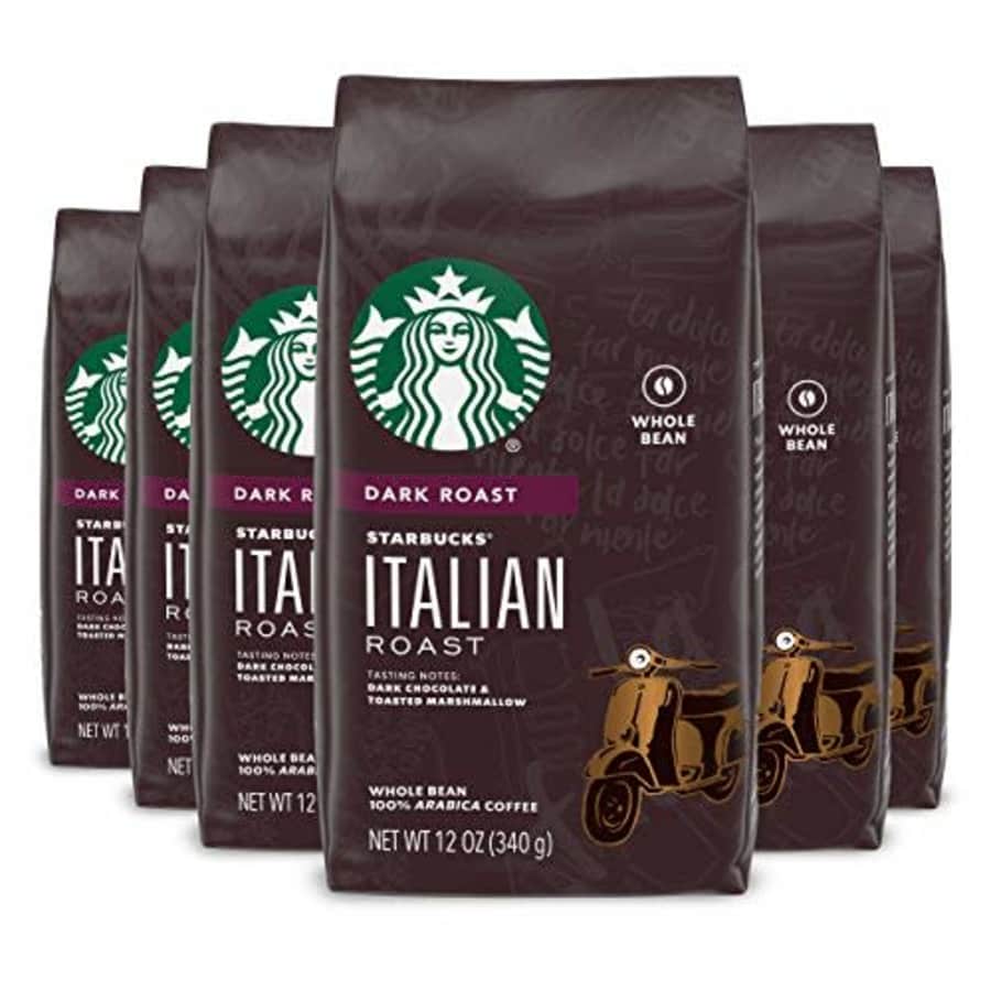 Starbucks Dark Roast Whole Bean Coffee Italian Roast 100% Arabica 6 bags (12 oz. each) for $78 Starbucks Dark Roast Whole Bean Coffee Italian Roast 100% Arabica 6 bags (12 oz. each) for $78