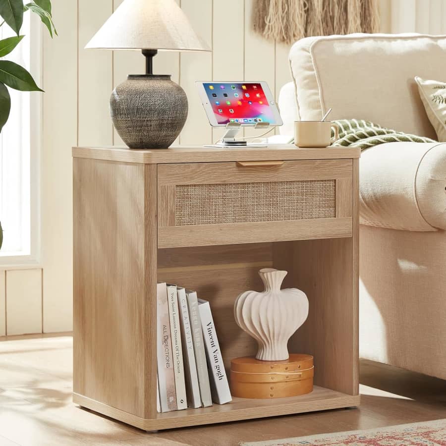 Leyaoyao 23" Rattan Nightstand w/ Charging Station for $45 Leyaoyao 23" Rattan Nightstand w/ Charging Station for $45