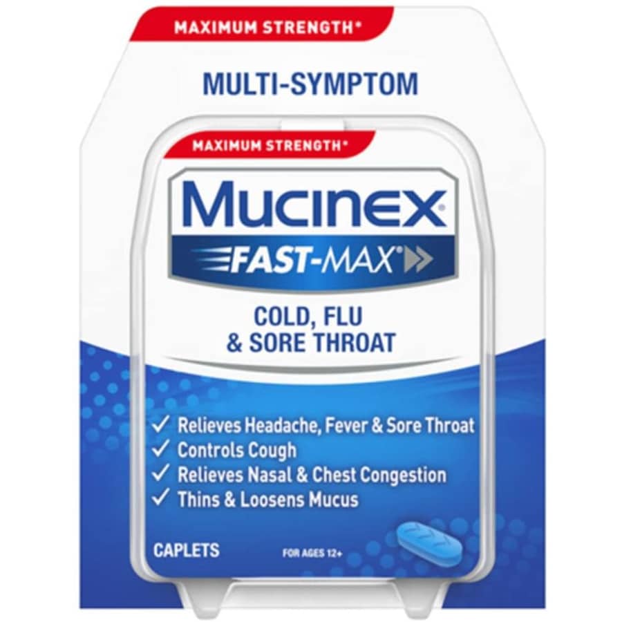 Mucinex Fast-Max Cold, Flu, and Sore Throat 20-Count Caplets for $13
