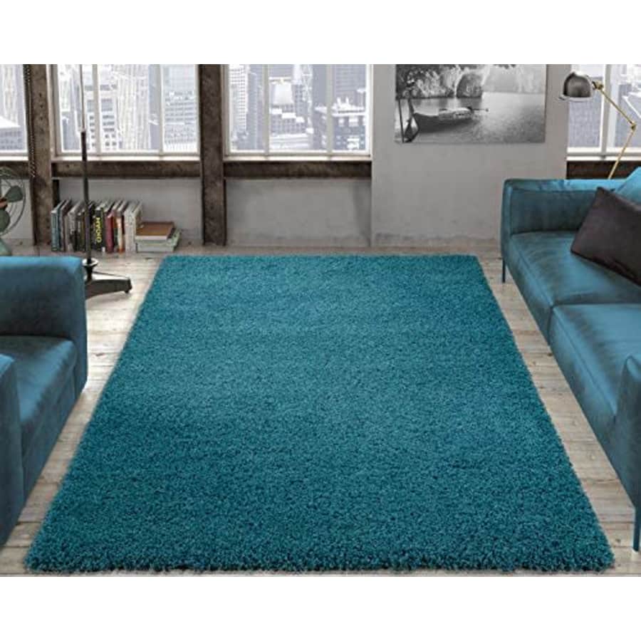 Ottomanson SHG2766-7X10 Solid Shag Rug, 6'7" x 9'3", Turquoise for $107