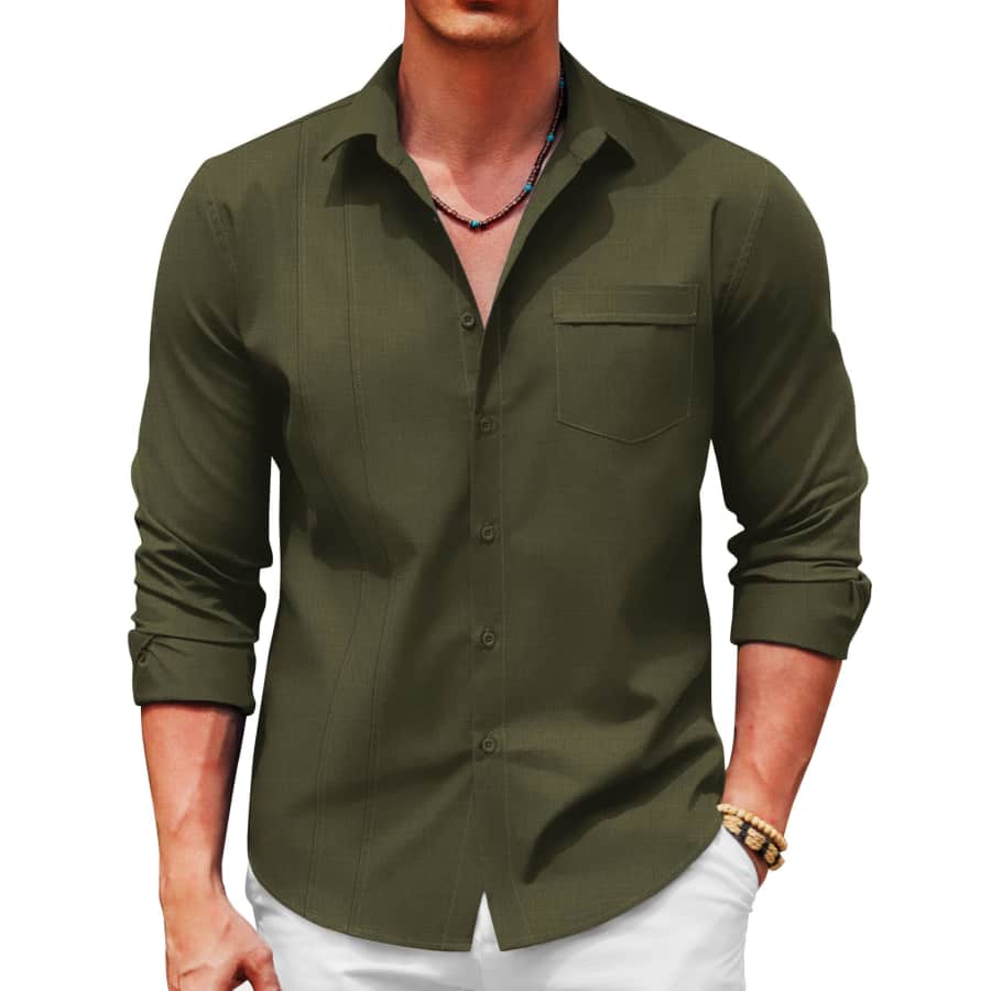 Coofandy Men's Linen Long Sleeve Beach Shirt for $13 Coofandy Men's Linen Long Sleeve Beach Shirt for $13