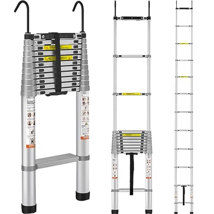 VEVOR Telescoping Ladder, 15 FT Aluminum One-Button Retraction Collapsible Extension Ladder, 400 for $150