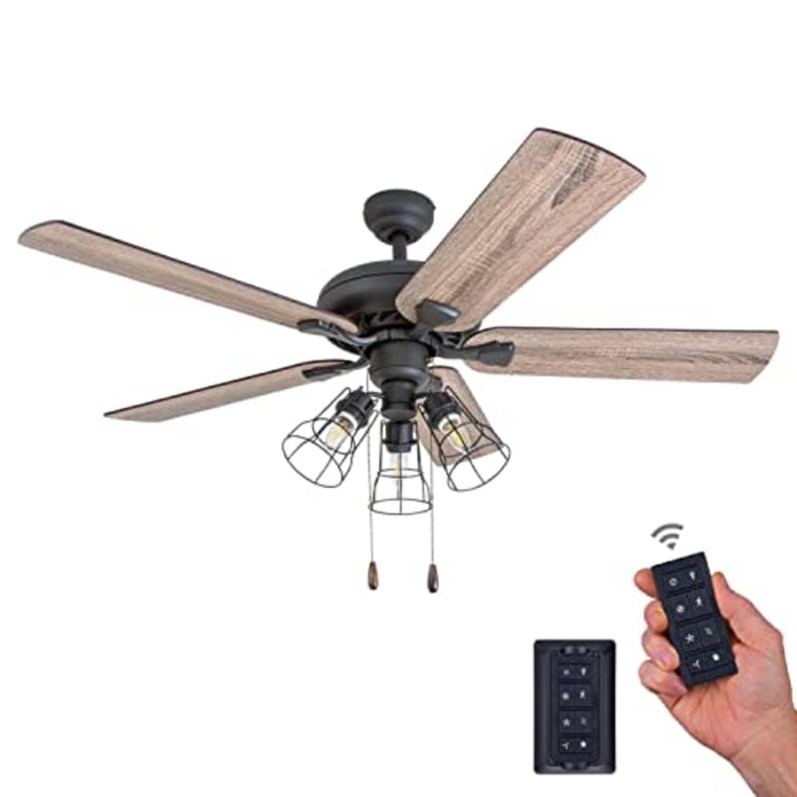 Prominence Home Lincoln Woods, 52 Inch Industrial Style LED Ceiling Fan with Light, Remote Control, for $109 Prominence Home Lincoln Woods, 52 Inch Industrial Style LED Ceiling Fan with Light, Remote Control, for $109