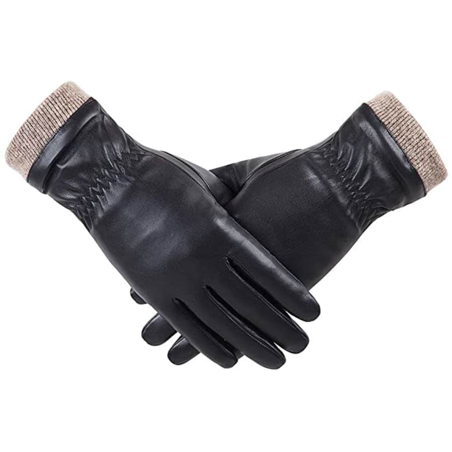 Redess Women's Wool-Lined PU Leather Gloves for $12