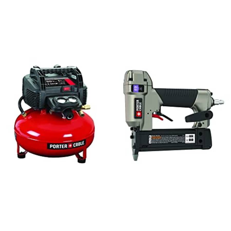 PORTER-CABLE Air Compressor, 6-Gallon, Pancake, Oil-Free (C2002-ECOM) & Pin Nailer, 1-3/8-in, for $271 PORTER-CABLE Air Compressor, 6-Gallon, Pancake, Oil-Free (C2002-ECOM) & Pin Nailer, 1-3/8-in, for $271