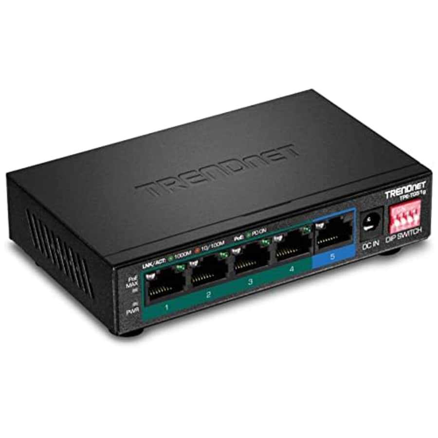TRENDnet 5-Port Gigabit PoE+ Switch, Camera DIP Switch extends PoE+ 200m (656 ft.), 60W PoE Budget, for $55