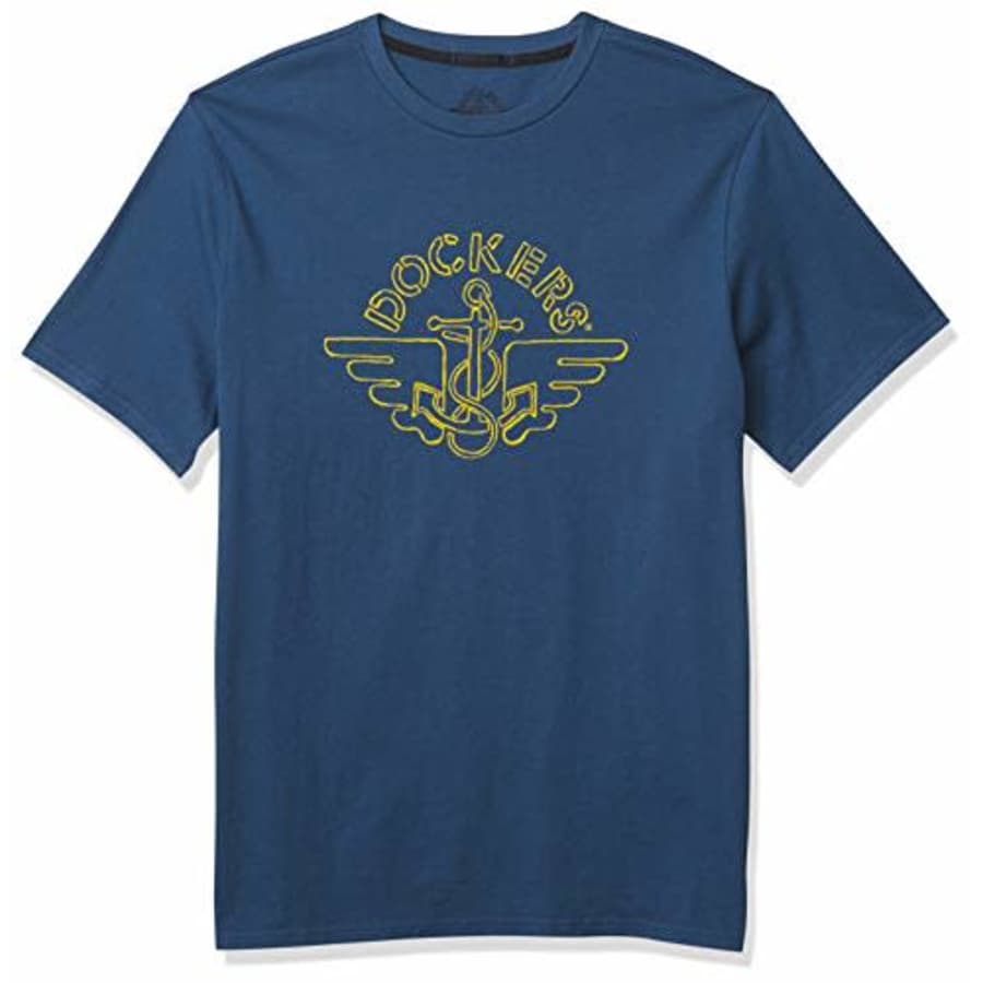 Dockers Men's Short Sleeve Crewneck T-Shirt, Ensign Blue Golden Logo (Alpha), Small for $12