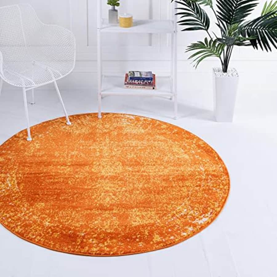 Unique Loom Sofia Collection Area Rug - Casino (5' 3" Round, Orange/ Ivory) for $45