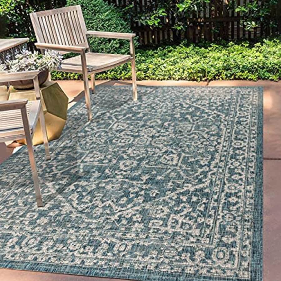 JONATHAN Y Malta Bohemian Medallion Textured Weave Indoor/Outdoor Teal/Gray 5 ft. x 8 ft. Area Rug, for $76