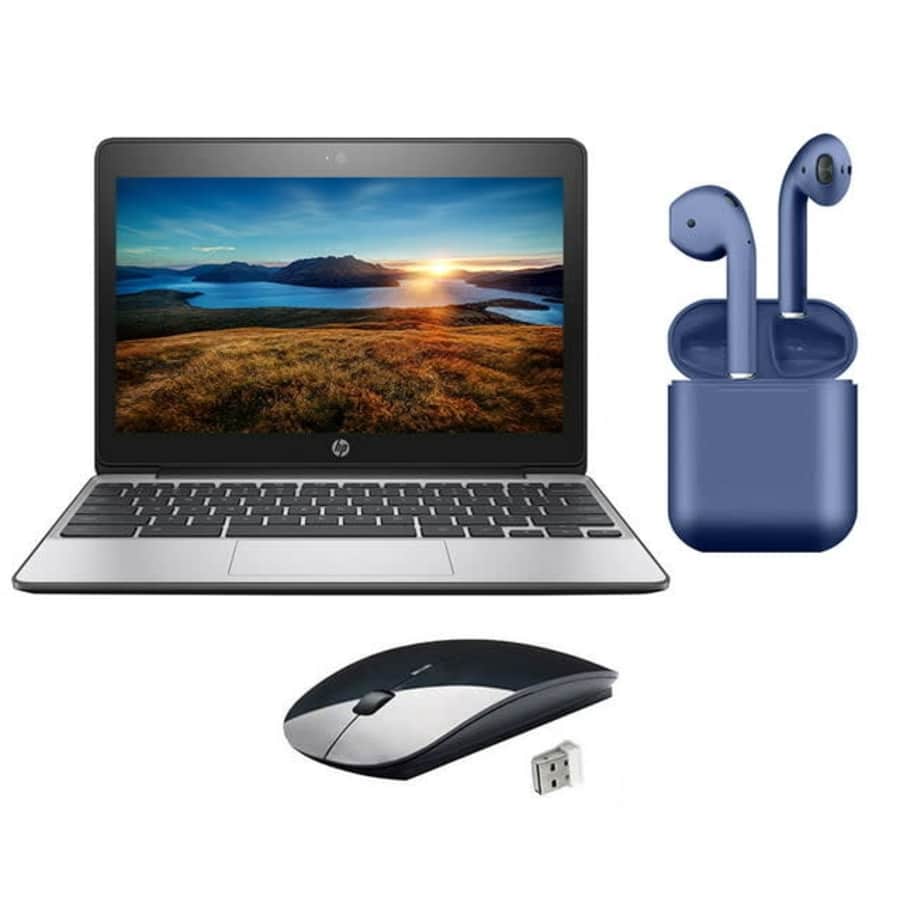 HP Chromebook Celeron Dual 11.6" Laptop w/ Wireless Mouse, Bluetooth Earphones for $89