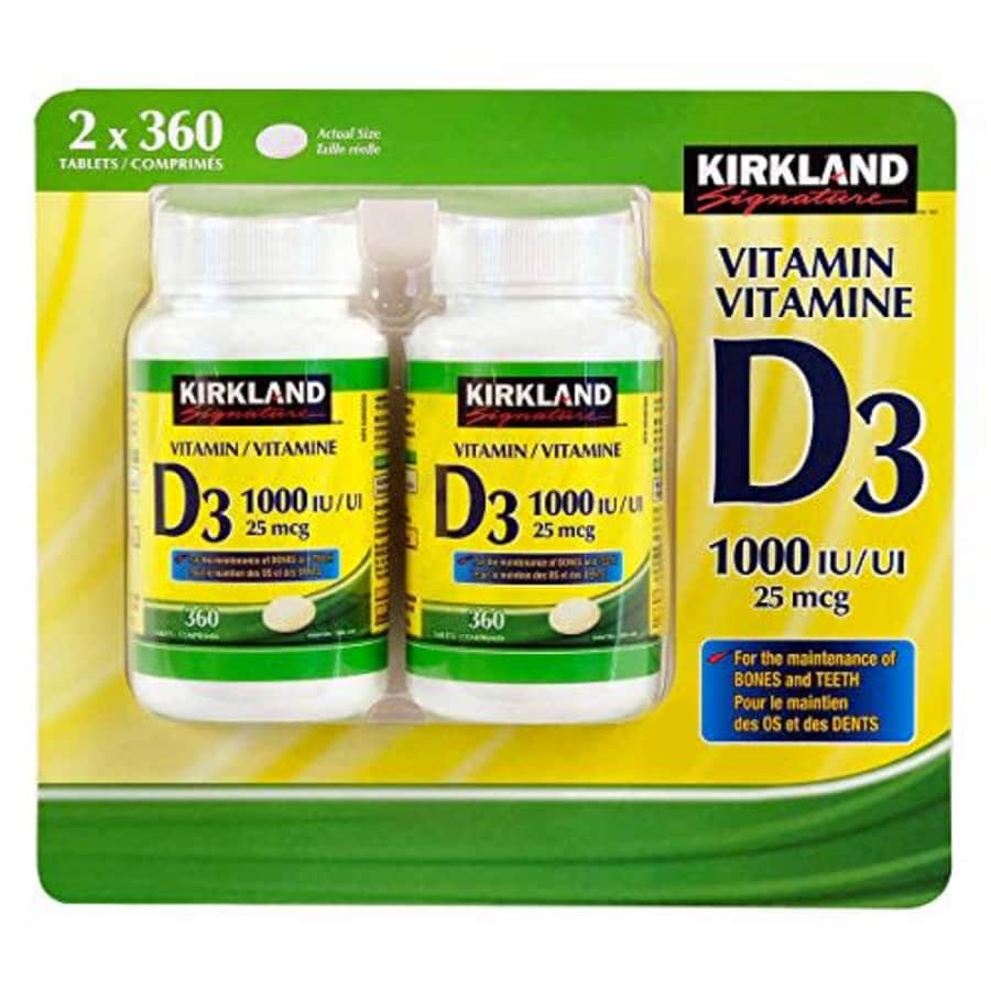 (Twin Pack) 2 x Kirkland Signature Vitamin D3 1000IU/25mcg, 360 tablets for $13