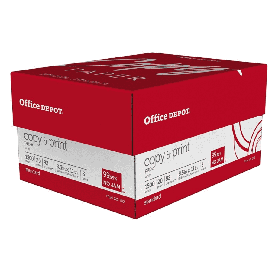 Office Depot 8.5" x 11" 20-lb. Copy Paper 3-Ream Case for $13