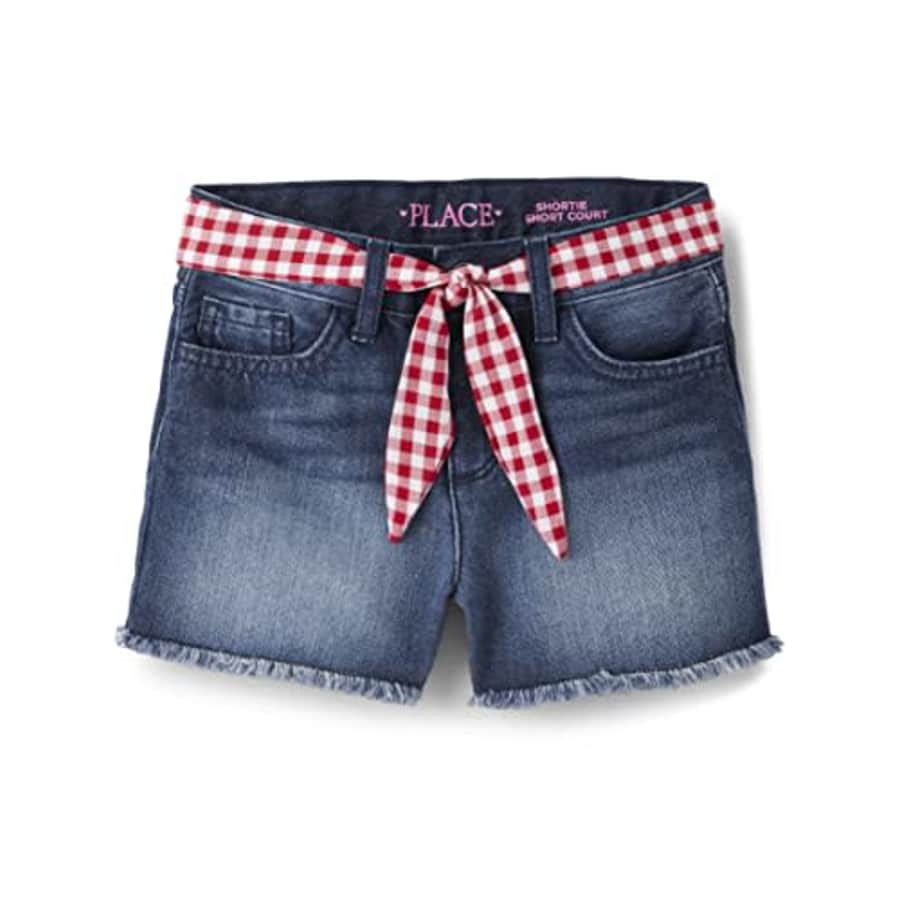 The Children's Place Girls' Belted Denim Shorts, Brooke Wash, 12 for $16