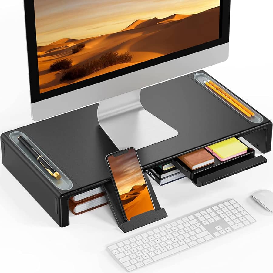 Loryergo Adjustable Monitor Stand with Storage Drawer for $16