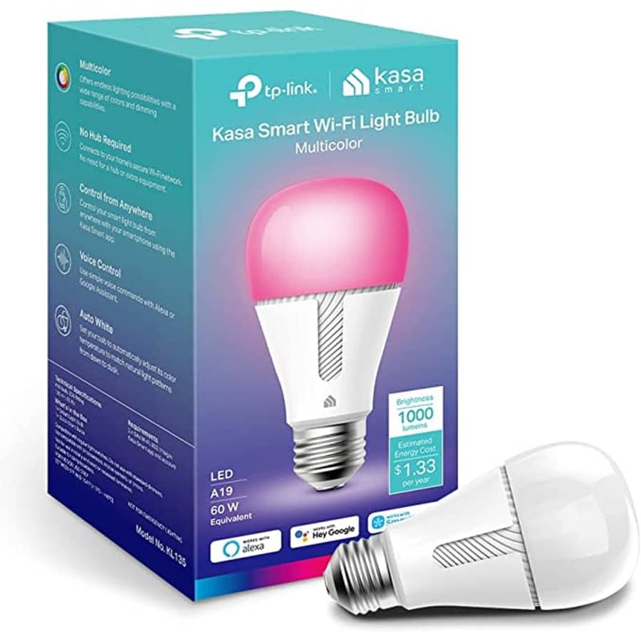 TP-Link Kasa Smart 1,000-Lumen Multicolor LED A19 Smart Bulb for $15