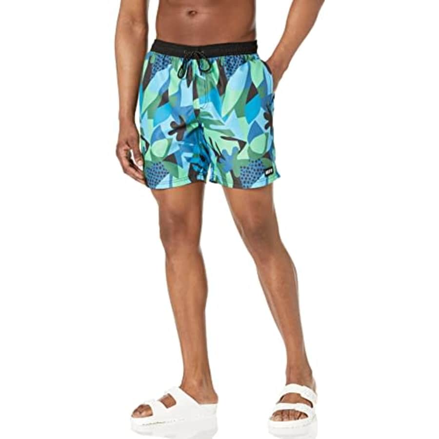 NEFF Men's Standard Daily Hot Tub Board Shorts for Swimming, Blue/Black/Green, Small for $14