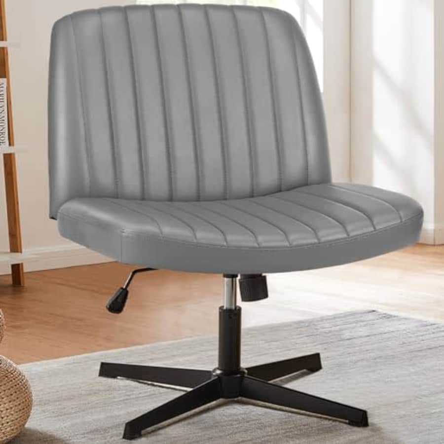 edx Criss Cross Chair,Armless Legged Office Desk Chair No Wheels,Leather Padded Wide Seat Modern for $63