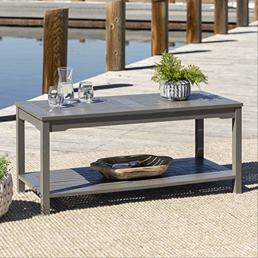 Walker Edison Furniture Company Outdoor Patio Wood Rectangle Coffee Table All Weather Backyard for $255