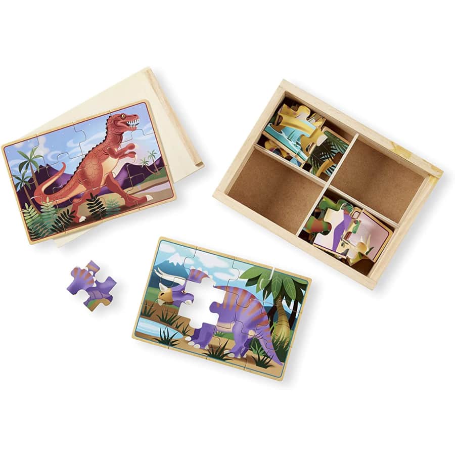 Melissa & Doug Dinosaurs 4-in-1 Wooden Jigsaw Puzzles for $11 Melissa & Doug Dinosaurs 4-in-1 Wooden Jigsaw Puzzles for $11