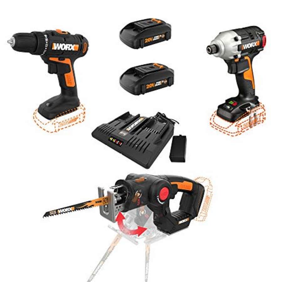 Worx 20V 3/8" Power Drill, 1/4" Impact Driver, and Axis Saw Combo Kit for $160