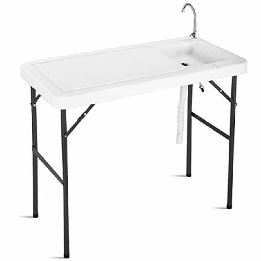 Goplus Portable Fish Cleaning Table with Sink, Folding Outdoor Camping Sink Station with Hose Hook for $93