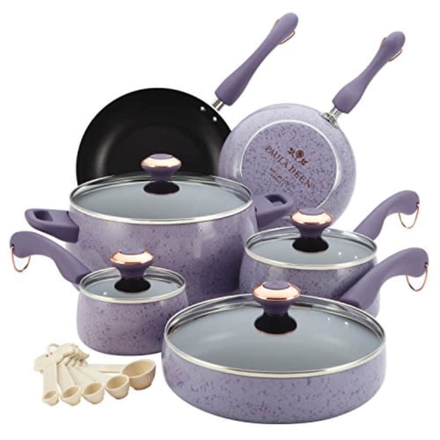 Paula Deen Signature Nonstick Cookware Pots and Pans Set, 15 Piece, Lavender Speckle for $251