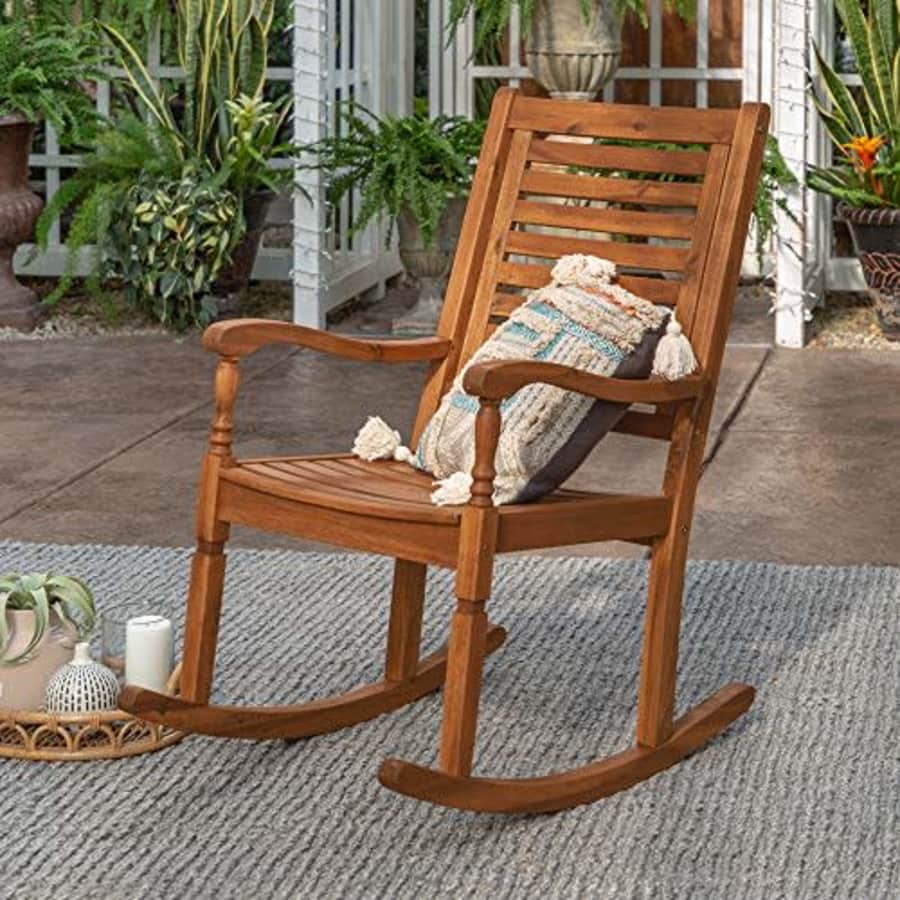 Walker Edison Montego Traditional Acacia Wood Slat Back Patio Rocking Chair, 42 Inch, Brown for $166
