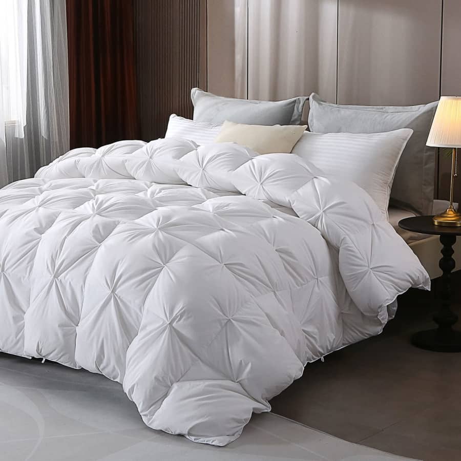 Pinch Pleat Goose Feathers Down King Comforter for $48 w/ Prime Pinch Pleat Goose Feathers Down King Comforter for $48 w/ Prime