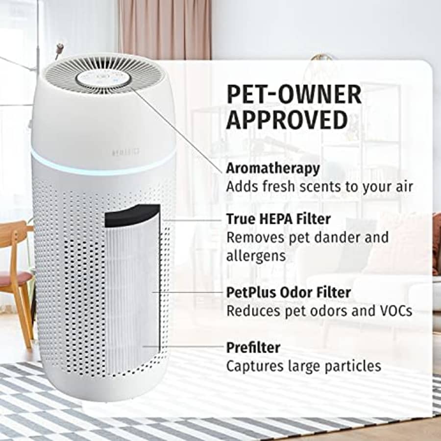 HoMedics TotalClean PetPlus 5-in-1 Tower Air Purifier, 360-Degree True HEPA Filtration for for $143
