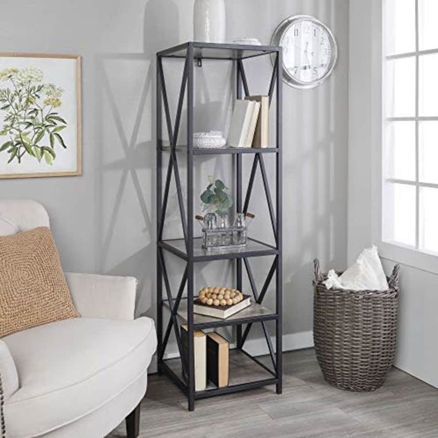 Walker Edison Furniture Company 4 Tier Open Shelf Wood Tall Metal Bookcase Bookshelf Home Office for $103 Walker Edison Furniture Company 4 Tier Open Shelf Wood Tall Metal Bookcase Bookshelf Home Office for $103