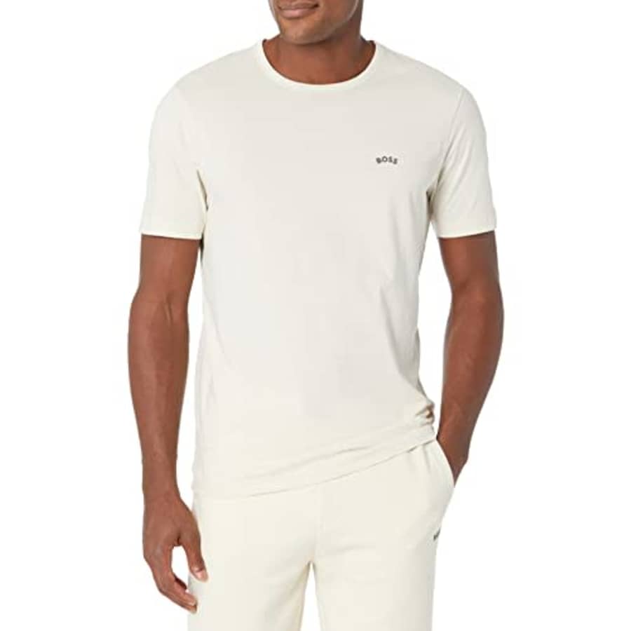 BOSS Men's Modern Fit Basic Single Jersey T-Shirt, Oat Milk, S for $44