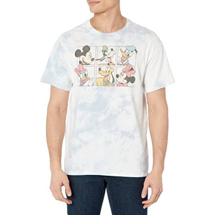 Disney Characters Mickey and Friends Grid Young Men's Short Sleeve Tee Shirt, White/Blue, XX-Large for $28