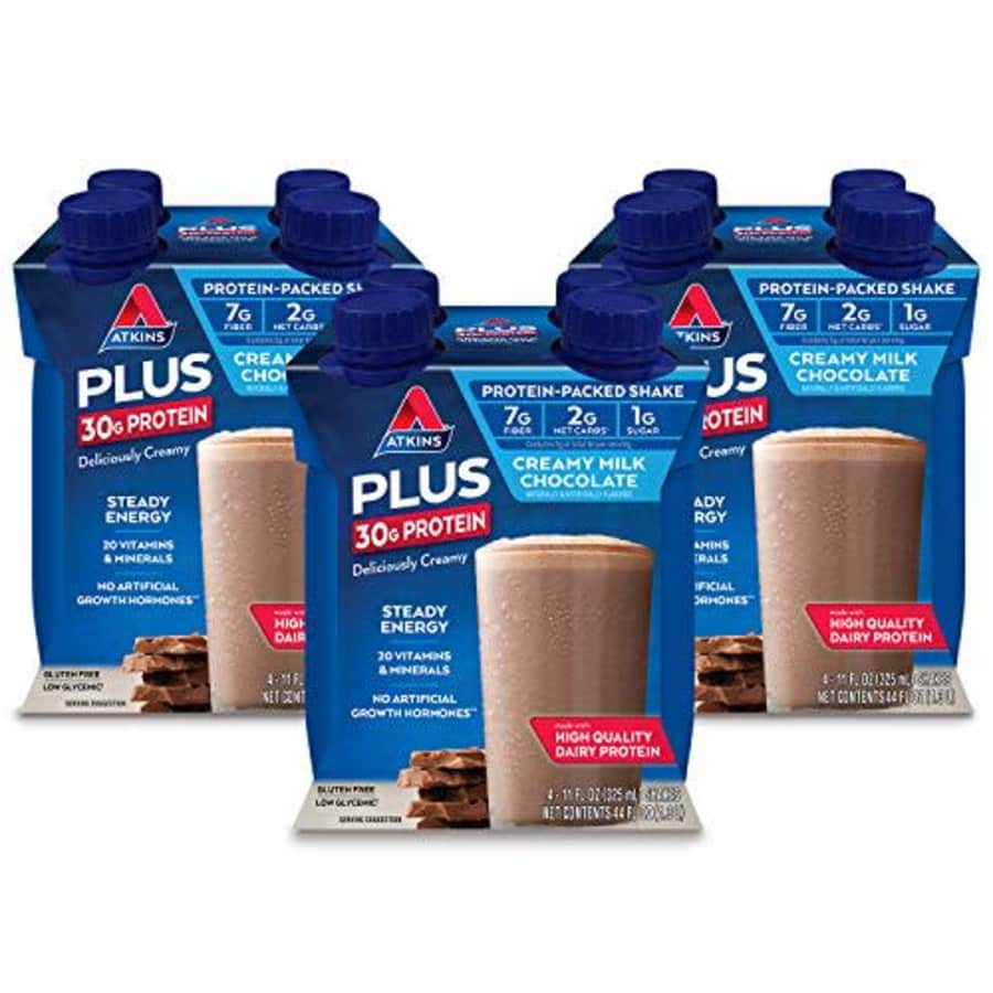 Atkins PLUS Protein-Packed Shake. Creamy Milk Chocolate with 30 Grams of Protein. Keto-Friendly and for $22 Atkins PLUS Protein-Packed Shake. Creamy Milk Chocolate with 30 Grams of Protein. Keto-Friendly and for $22