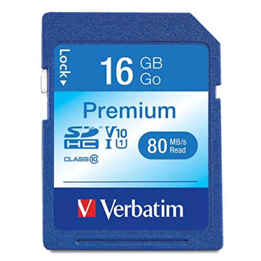 Verbatim 16GB Premium SDHC Memory Card, UHS-I V10 U1 Class 10, blue for $7