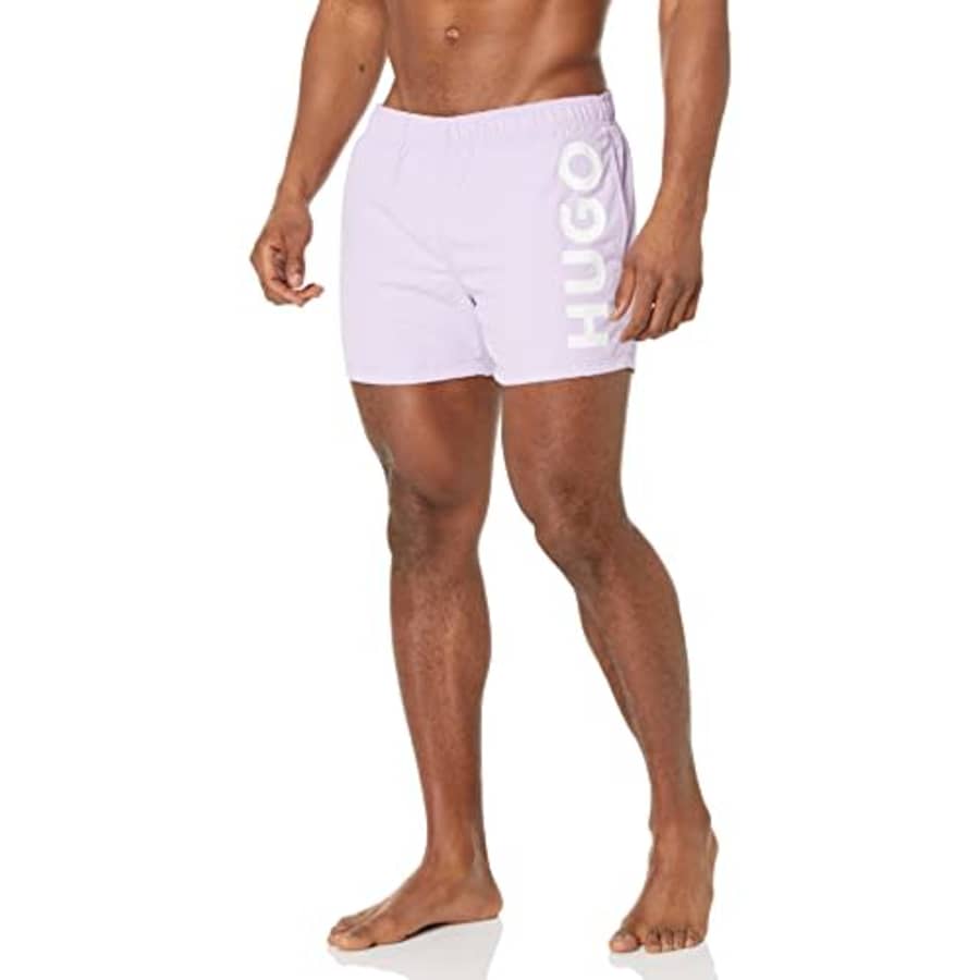 HUGO Men's Standard Vertical Logo Swim Trunks, pastal Purple, XXL for $34
