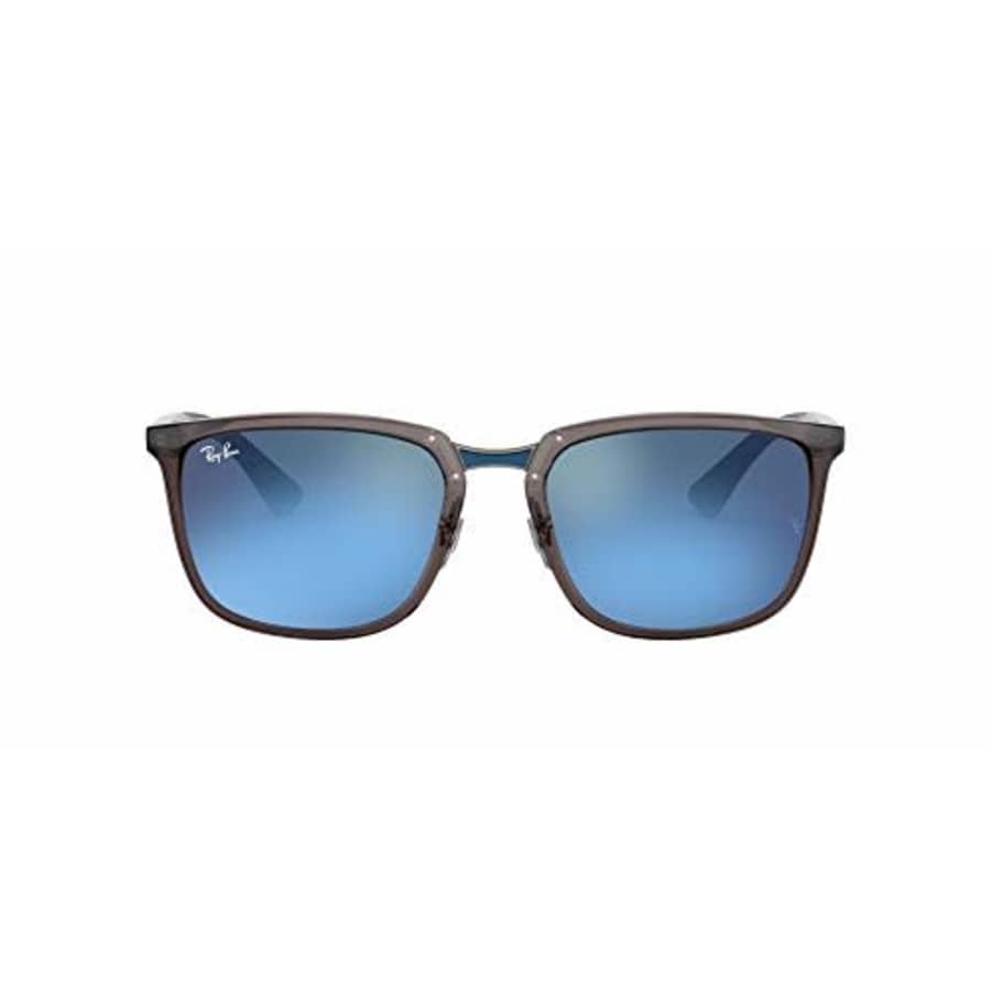 Ray-Ban Men's RB4303 Polarized Rectangular Sunglasses, Transparent Grey/Blue Mirror, 57 mm for $125