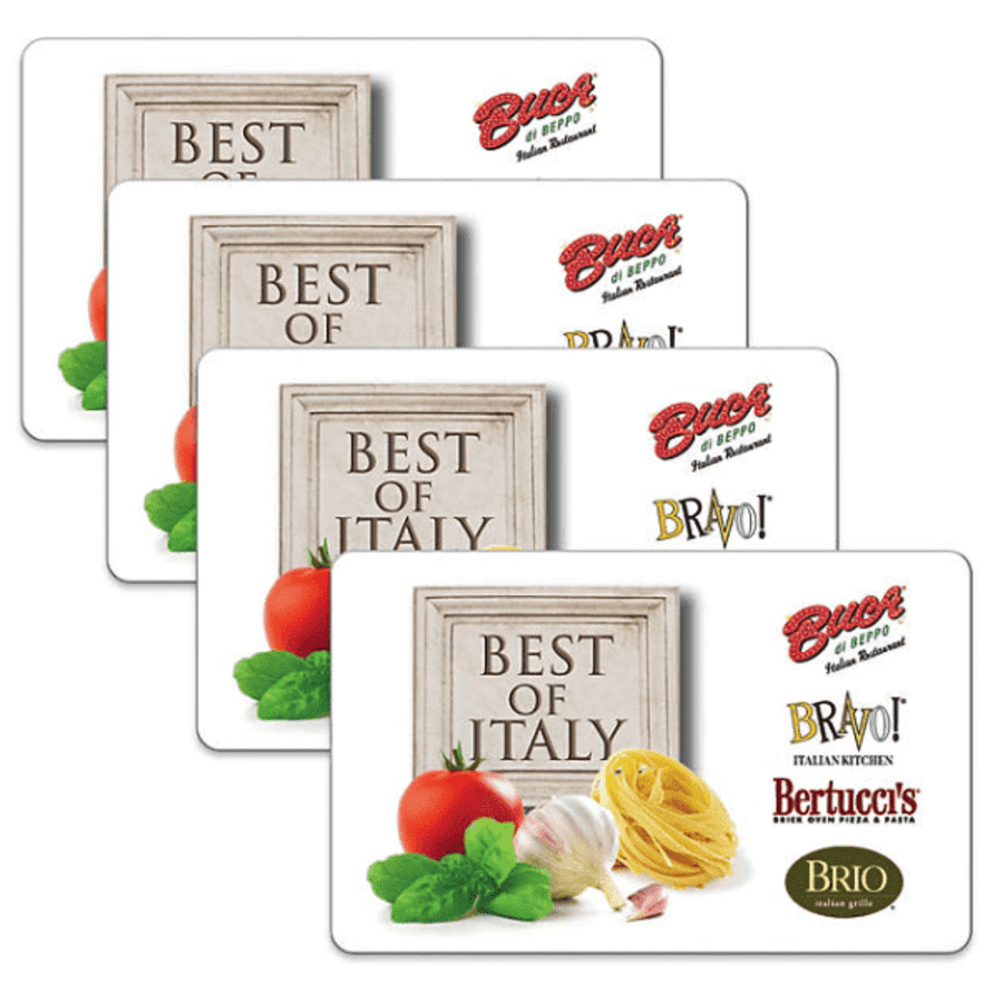 $100 in Buca di Beppo / Bravo / Bertucci's / Brio Gift Cards for $80 $100 in Buca di Beppo / Bravo / Bertucci's / Brio Gift Cards for $80
