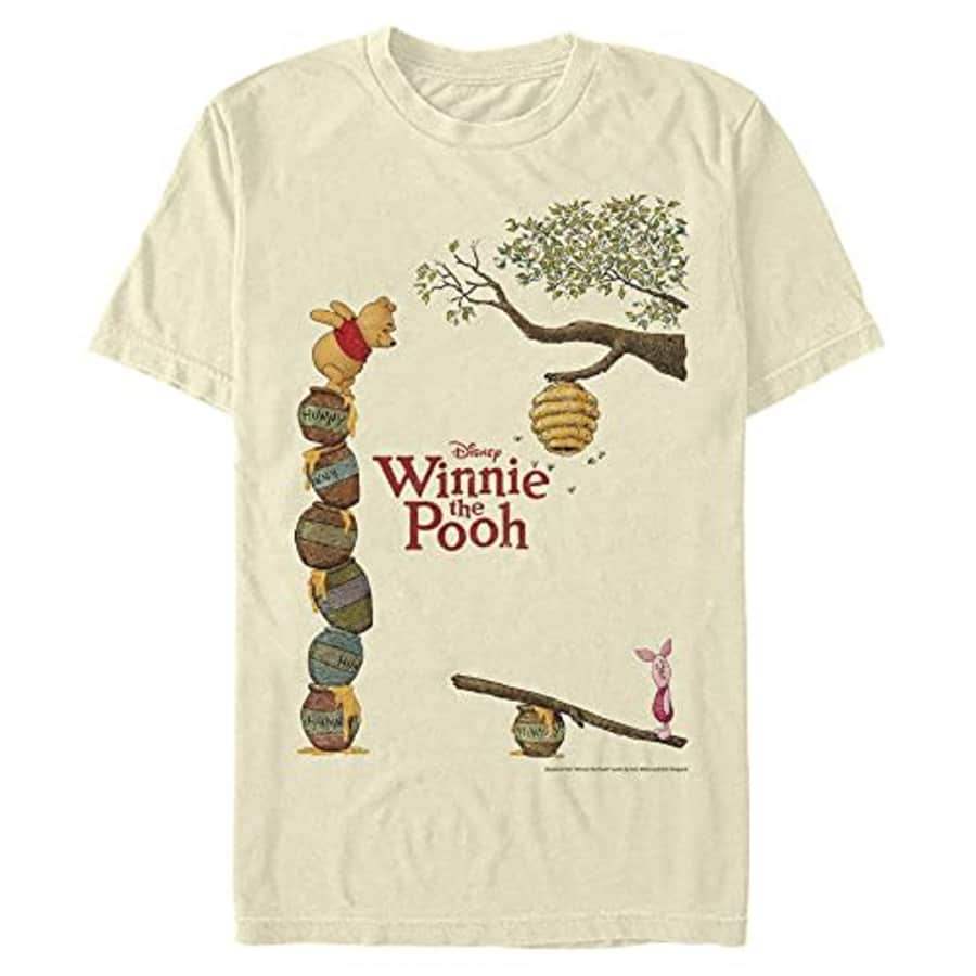 Disney Men's Pooh Winnie Poster T-Shirt, Cream, Large for $9