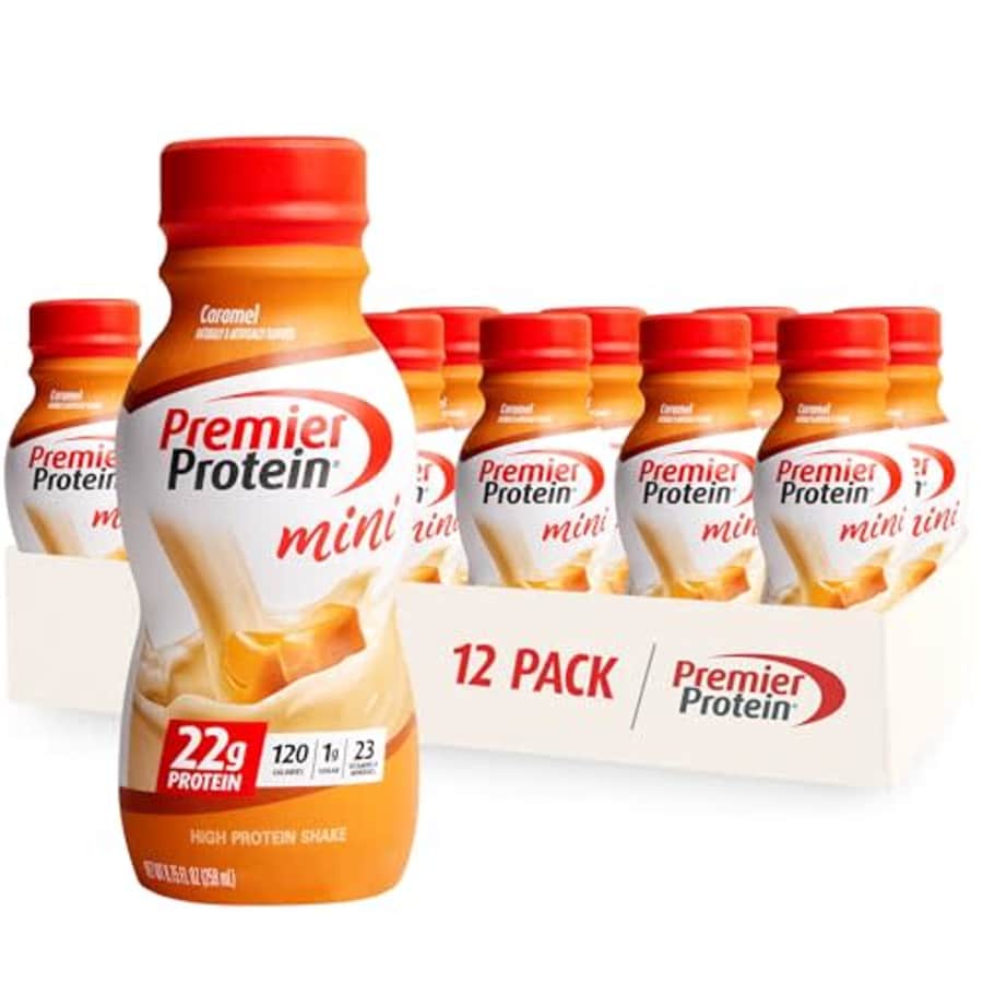 Premier Protein Shake MINIs, Caramel, 22g Protein, 120 Calories, 1g Sugar, 8.75fl oz, Pack of 12 for $27 Premier Protein Shake MINIs, Caramel, 22g Protein, 120 Calories, 1g Sugar, 8.75fl oz, Pack of 12 for $27