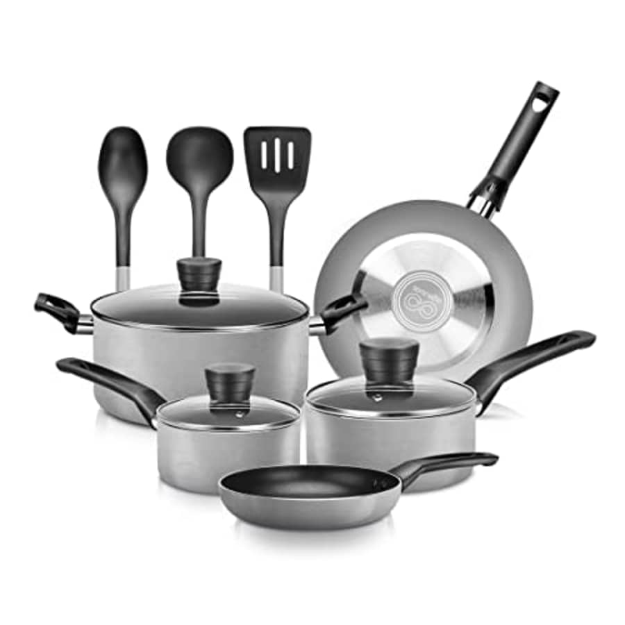 SereneLife Kitchenware Pots & Pans Basic Kitchen Cookware, Black Non-Stick Coating Inside, Heat for $59 SereneLife Kitchenware Pots & Pans Basic Kitchen Cookware, Black Non-Stick Coating Inside, Heat for $59