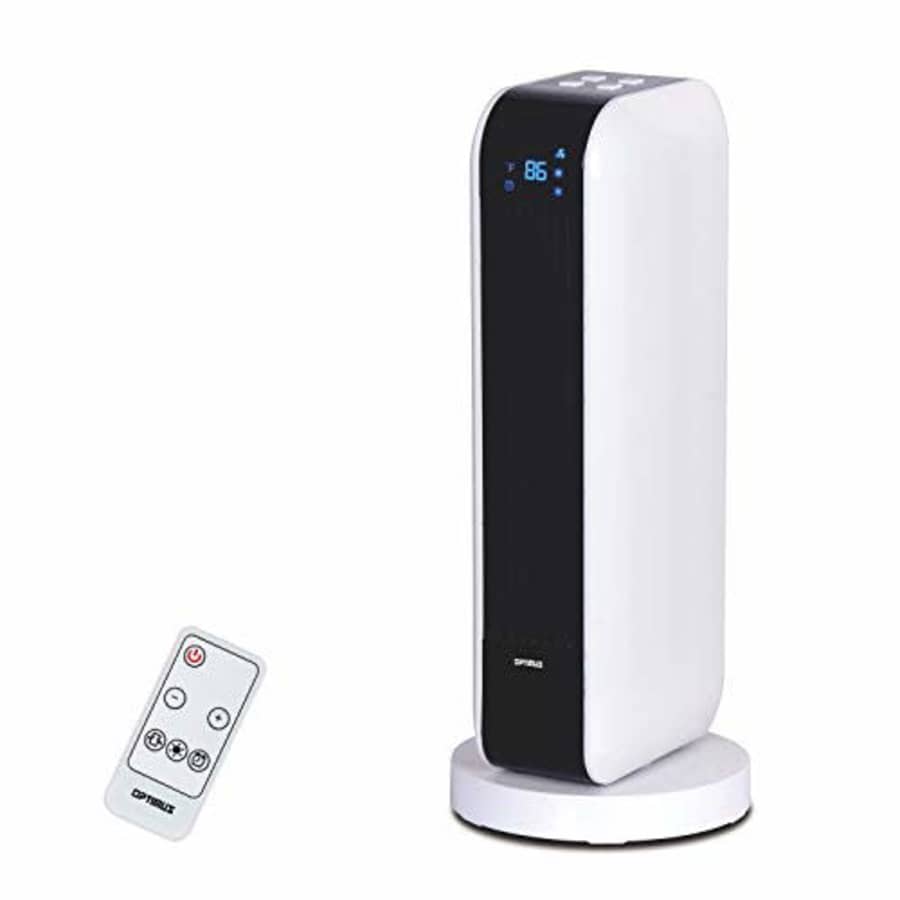 Optimus H-7319 17" Oscillating Tower Heater with Remote, Digi Temp Readout & Setting 17" for $120