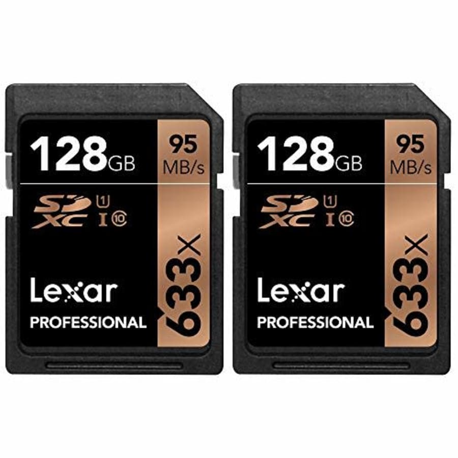 Lexar 128GB Professional 633x SDXC Class 10 UHS-I/U1 Memory Card Up to 95 Mb/s 2 Pack for $79 Lexar 128GB Professional 633x SDXC Class 10 UHS-I/U1 Memory Card Up to 95 Mb/s 2 Pack for $79