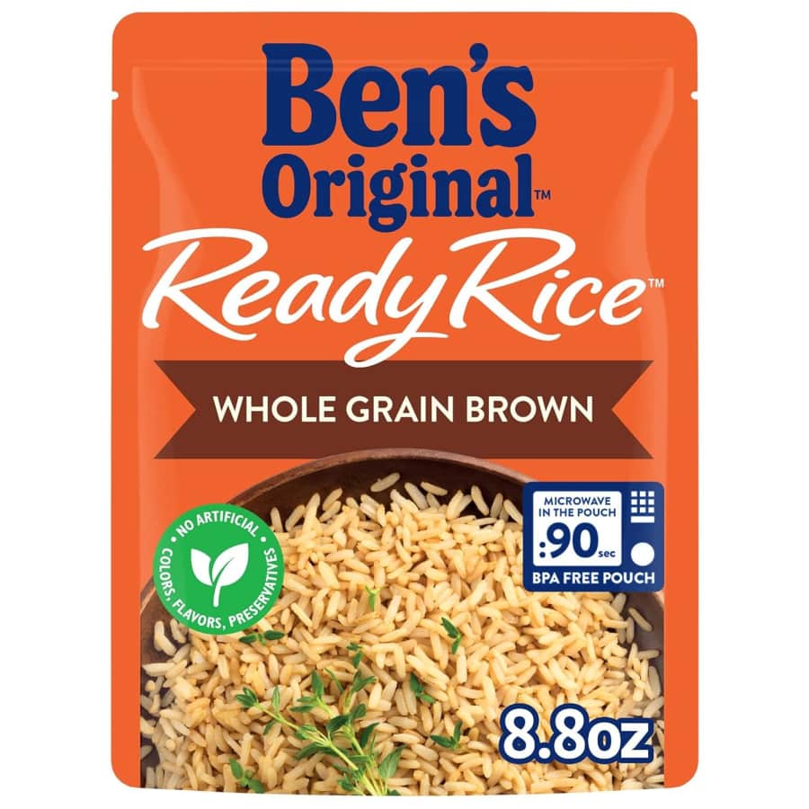 Ben's Original Ready Rice Whole Grain Brown Rice 8.8-oz. Pouch 6-Pack for $11 w/ Prime Ben's Original Ready Rice Whole Grain Brown Rice 8.8-oz. Pouch 6-Pack for $11 w/ Prime