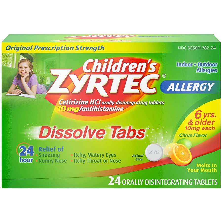 Children's Zyrtec 24 HR Dissolving Allergy Tablets 24-Count Box for $16 Children's Zyrtec 24 HR Dissolving Allergy Tablets 24-Count Box for $16