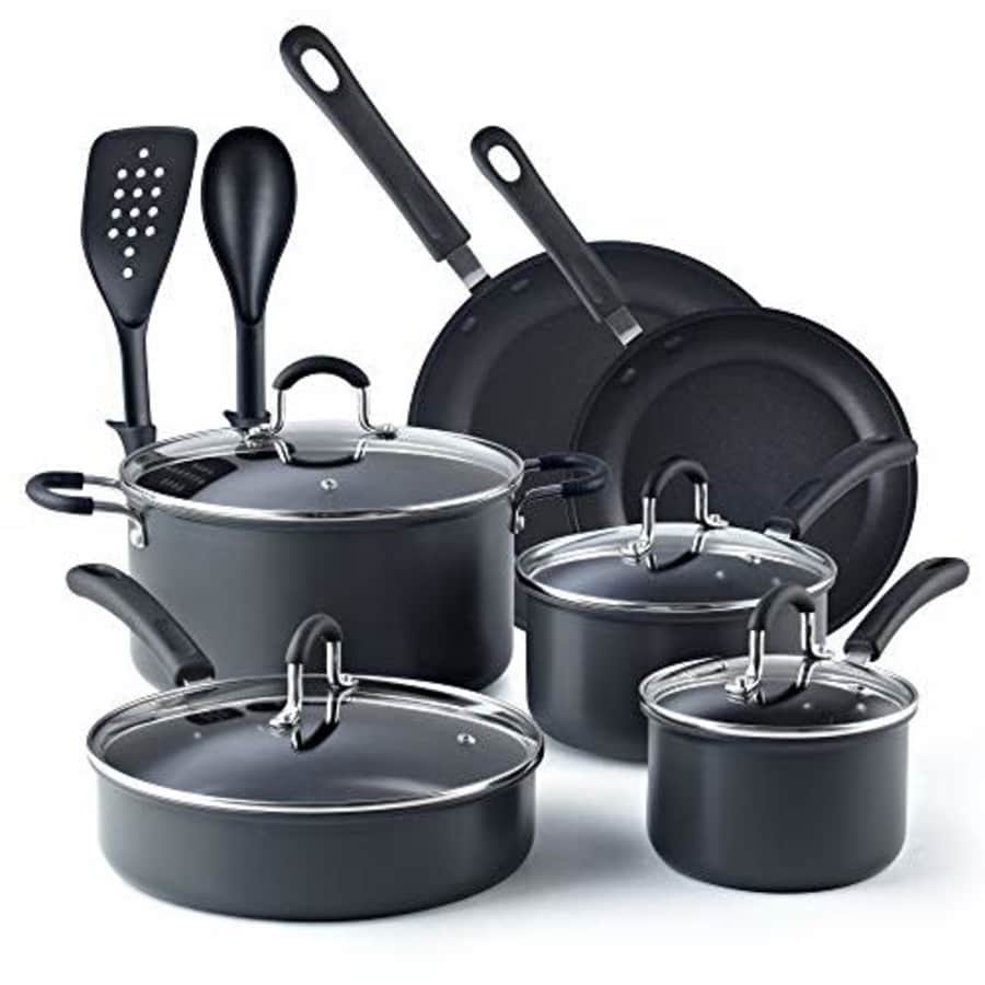 Cook N Home, Black 12-Piece Nonstick Hard Anodized Cookware Set for $90 Cook N Home, Black 12-Piece Nonstick Hard Anodized Cookware Set for $90