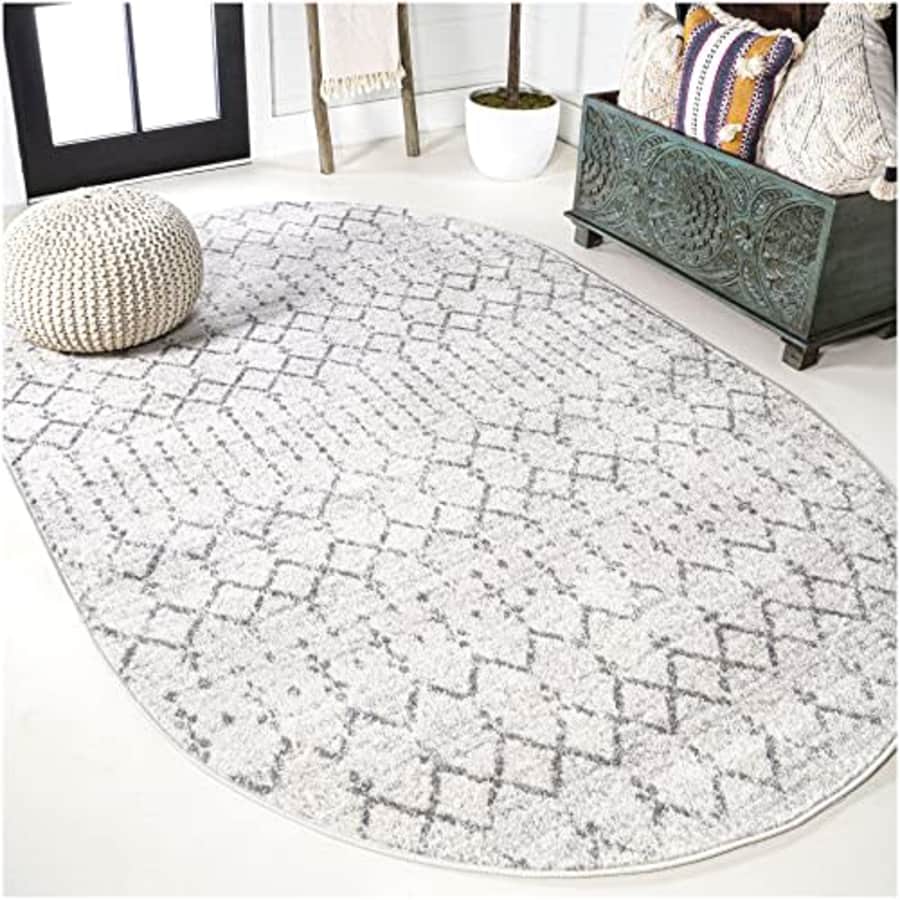 JONATHAN Y MOH101B-5OV Moroccan Hype Boho Vintage Diamond 5 ft. x 8 ft. Oval Area-Rug, Bohemian, for $62
